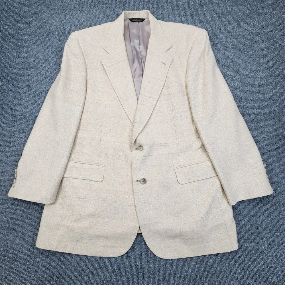 Bullock & Jones Blazer Men 44R Beige 100% Silk Slub Weave Sport Coat Made in USA
